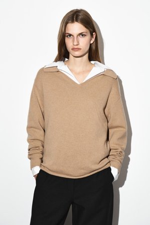COS Femme Pull Polo En Laine Mérinos Jumper in Beige
