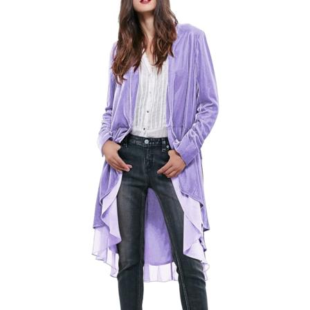 ivimos Dam Ruffled Asymmetrisk Lång Sammet Blazers Rock Casual Jackor Lavendel Medium