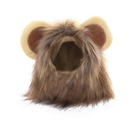 Cosplay- parykk for katt, katt-kostyme, kjole for kjæledyr, løve-parykk, hodehette, brun Brown S