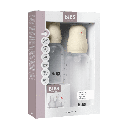 BIBS Grow and Flow Round Silicone Tåteflaske Sett, 2 mnd +, ivory, 1 sett