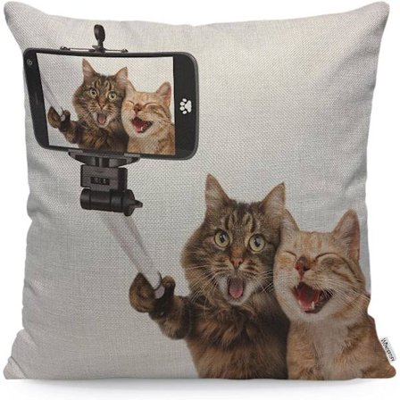 Katte der tager en selfie pudebetræk pudebetræk til sofa hjemindretning brun hvid 45X45 cm
