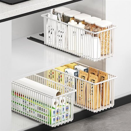 Hvit uttrekkbar oppbevaringsboks i stål - 41-58 × 15,3 × 16 cm