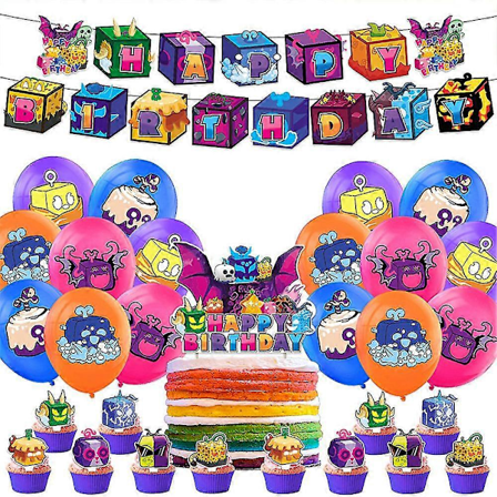 Blox Fruits Temafest Dekorasjon Banner Cupcakes Toppers Ballonger Sett Rekvisitter Gaver