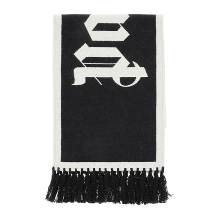 Palm Angels, wool logoed scarf Zwart, Heren, Maat:ONE Size,wol