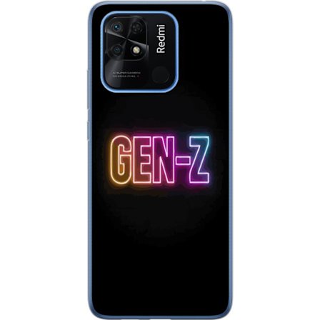 Yhteensopiva Puhelinkuori Xiaomi Xiaomi Redmi 10C Neontext Gen Z värikkäässä valossa tummaa taustaa vasten modernissa digitaalisessa tyyliissä