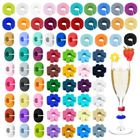72 kpl Lasimerkkejä, Lasimerkki Juomalasi Uudelleenkäytettävät Käännettävät Lasimerkit Silikoni Värikkäät Viinilasimerkit Viinilasipullo Kuppi