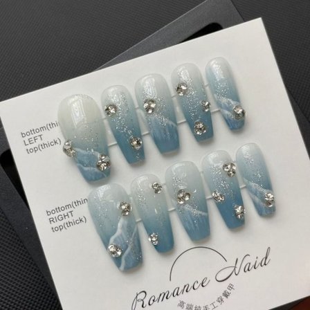 10 stk Blue Ocean håndlavede negle Pure Manual False Nail M