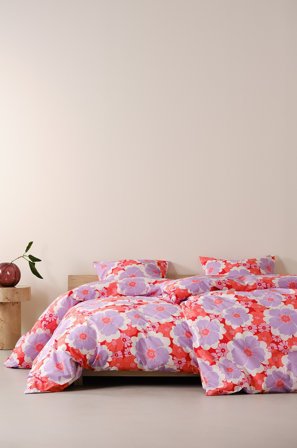 Jotex - Dynetrekksett Enkeltseng Økologisk Rød/lilla - FRIDA - Kjøp Enkeltseng hos Jotex