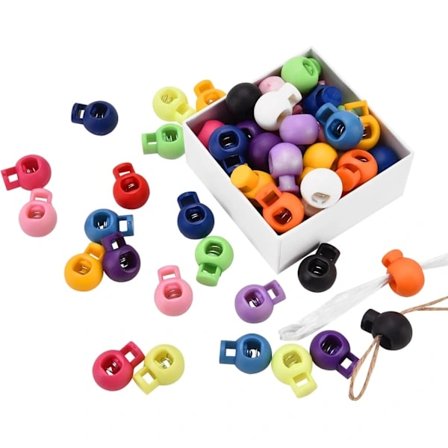 Hot tilbud til lav pris! Moderigtige Holdbare Lette Snørelåse i Plast med Fjeder, Justerbare Runde Snørestoppere til Tøj - Glad