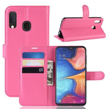 Samsung Galaxy A20e - Litchi Plånboksfodral - Rosa Pink Rosa