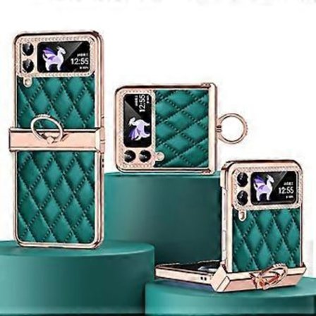 Strassfodral kompatibelt med Samsung Galaxy Z Flip 4, PU-läderfodral med gångjärnsskydd och ringhållare