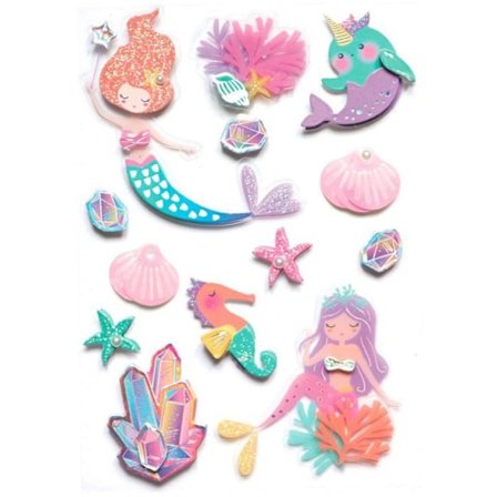 13 sjöjungfru 3D-klistermärken 6 cm