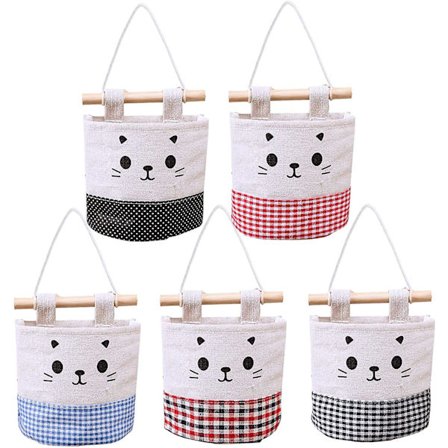 5 kpl seinäsäilytyspussi, pieni ja söpö seinään asennettava taskujärjestäjä, oven päälle ripustettava