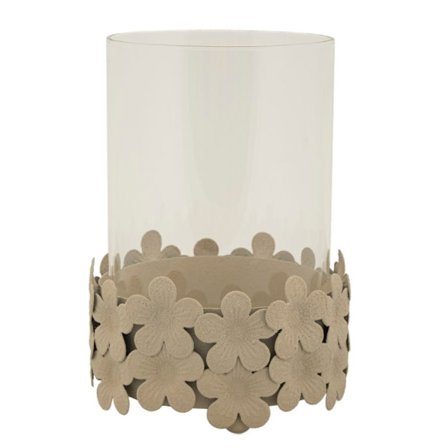 Kynttilänjalka lasilla, Ø12x16 cm, kukkakuvioinen jalusta