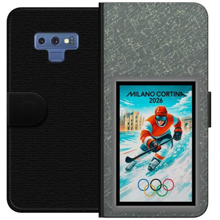 Kompatibel Tegnebogsetui til Samsung Galaxy Note9 Curling illustration med spillere og sten på isen, Milano Cortina 2026, snedækkede stænk og olympisk