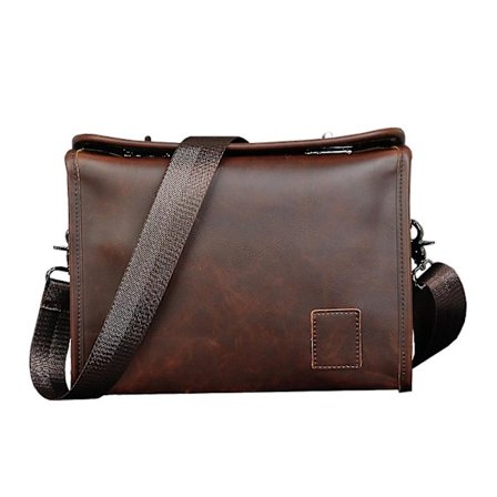 Mode Pu Axelväska Hasp Brun Crossbody-väska Män Messenger Bag för att arbeta
