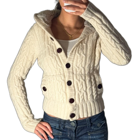 Stickad kofta med pälsluva GAP