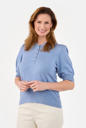 JENSEN - Kortærmet Strik Polo - Blå - Pufærmer