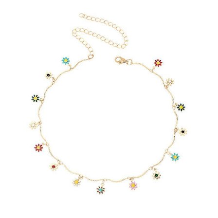 Søtt Choker Halskjede Fargerik Tusenfrydblomst/Liten Mynt/Satellitt Perlebelagt Lagdelt Choker Gull Delikat Enkelt Chokers for Kvinner Jenter