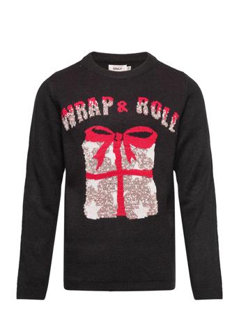 Kogxmas Wrap L/S Pullover Box Knt Pullover Striktrøje Sort Kids Only