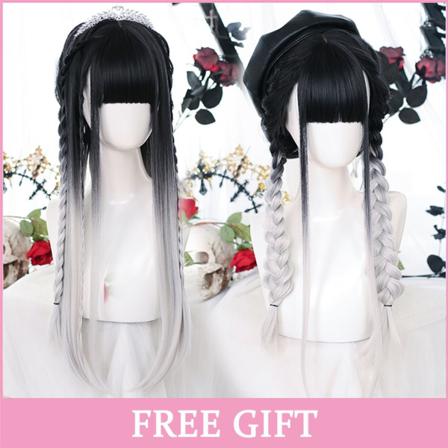Lång Ombre Färgglad Syntetisk Cosplay Lolita Harajuku Peruk Med B