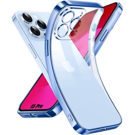 Cover til iPhone 15 Pro Protection Gennemsigtig silikone med blå kontur Blå