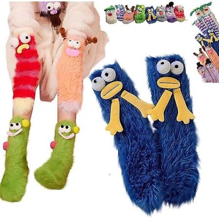 Varma mysiga fluffiga tecknade monsterstrumpor, Coral Velvet Tredimensionella Quirky Socks, Plysch Monsterstrumpor Julstrumpor 1 pair Blue