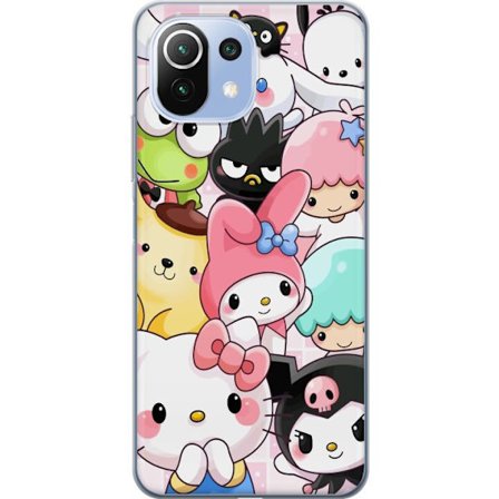 Kompatibelt Mobildeksel til Xiaomi 11 Lite 5G NE Tett mønster av søte figurer med store øyne i ulike farger og uttrykk med LABUBU-tekst