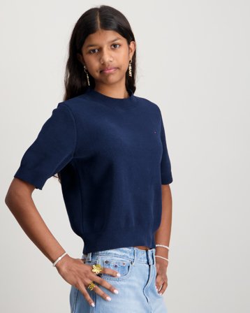 Tommy Hilfiger CHENILLE SWEATER SS Bleu Pulls Fille - Kids Brand Store