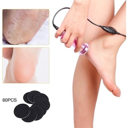 Elektrisk fodfil til fjernelse af hård hud med 60 sandpapirsskiver, justerbar hastighed - Kompatibel med Braun