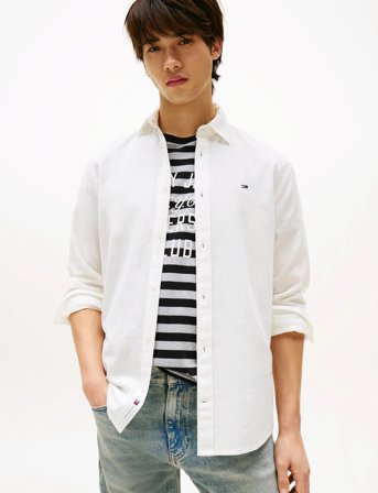 Tommy Jeans Tjm Reg Linen Blend Ls Shirt Ext - White - XXL