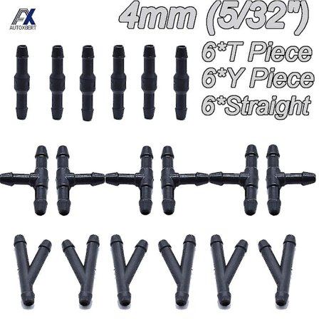 18 st Er rörkoppling T-stycke rak tee 3-vägs Y-stycke bränsle bensin torkarblad munstycke slang slang