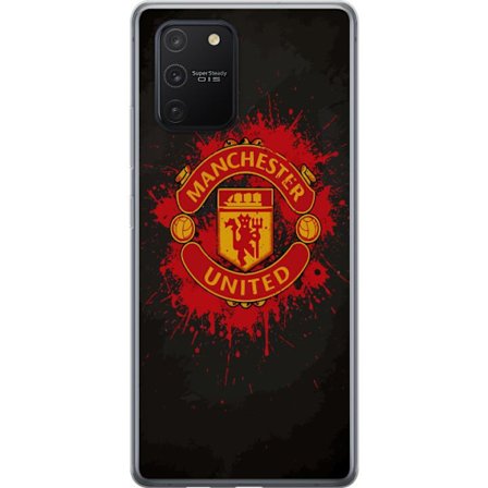 Kompatibelt Mobildeksel til Samsung Samsung Galaxy S10 Lite Manchester United logo i rød og gul farge med røff sportslig bakgrunn