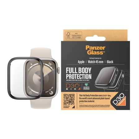 Panzer Full Body Black w. D3O Apple Watch Series 9 | 45mm PanzerGlass - High quality tempered glass screen protector