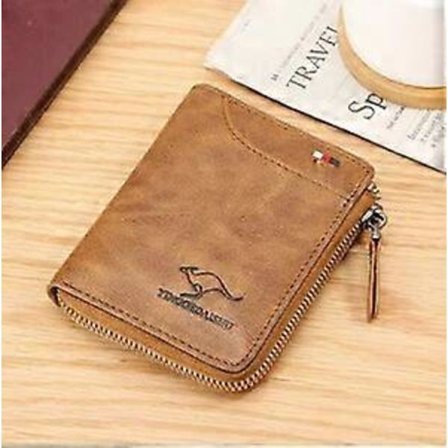 Ny kengurulommebok for menn, mykt skinn, stor kapasitet, lommebok, vertikalt førerkort, tyverisikring, lommebok med flere kortspor for menn [DB] Khaki