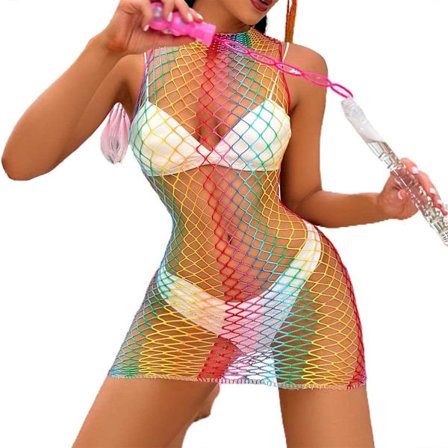 et Rainbow Fishnet Bodystockings Mesh Fishnet Bodysuit Elastic Fishnet Lingerie Rave Party Bodysuit for Women and Girls E-full Body 2