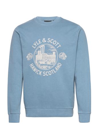 Hawick Print Crew Neck Sweat-shirt Genser Blå Lyle & Scott*Betinget Tilbud