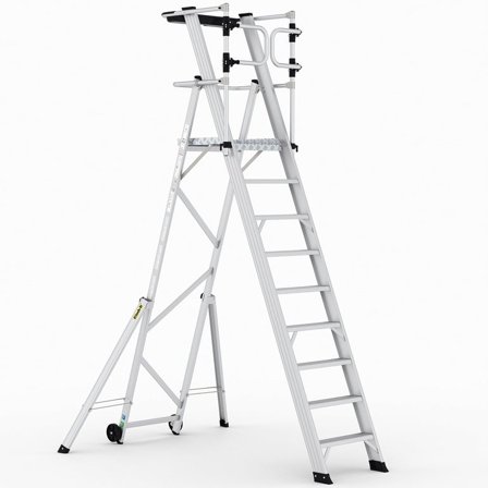 Large folding platform steps, 8 treads, H 2000 mm