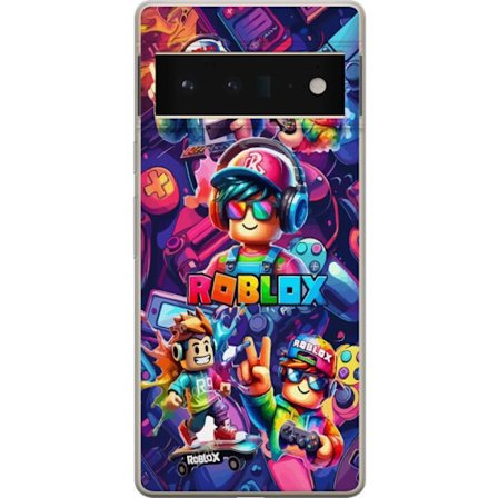 Kompatibel Mobilcover til Google Google Pixel 6 Pro Farverig Roblox gaming gruppe med hovedtelefoner, controllere og neonfarver perfekt til børn og g