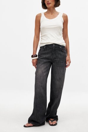 NA-KD Mid Waist Loose Straight Denim - Mid waist jeans - Grå - EU 34