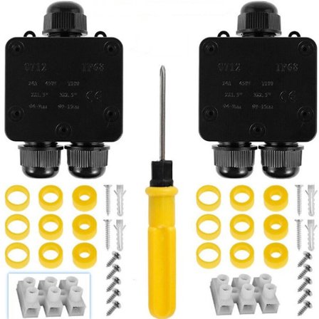 ING Koblingsboks - 2 Sett - IP68 Vanntett Koblingsboks - T-koblingsboks Koblingsbokser egnet for 4 til 15 mm kabler