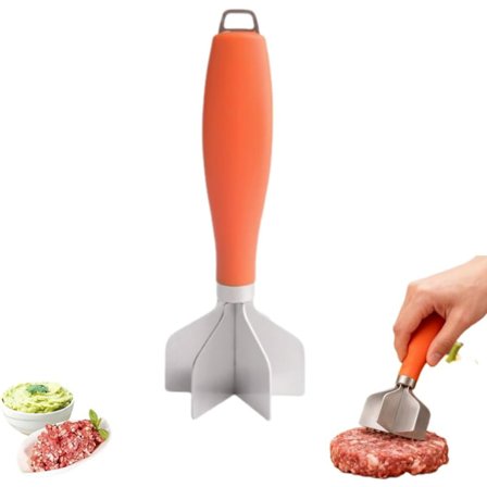 Verktyg för att mala nötkött och skära hamburgarkött – kross och strimlare i rostfritt stål med ergonomiskt värmebeständigt handtag, non-stick 