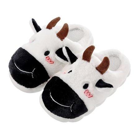 Søde ko-hjemmesko, skridsikre hjemmesko, komfortable og varme hjemmesko, kawaii-hjemmesko, hvide/sorte bløde bundsko til børn