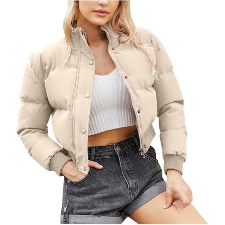 Vinterjakke for kvinner, kort dunjakke, 2024 mote, polstret vinterjakke, stående krage, løs kort dunjakke for kvinner