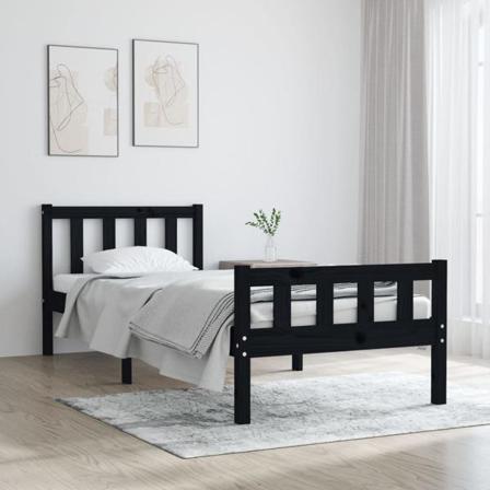 Vidaxl Sängram Svart Massivt Trä 90x190 Cm 3ft Svart