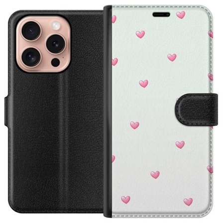 Yhteensopiva Lompakkokotelo Apple Apple iPhone 16 Pro Minimalistinen kuvio vaaleanpunaisilla sydämillä vaalealla taustalla, suloinen ja yksinkertain