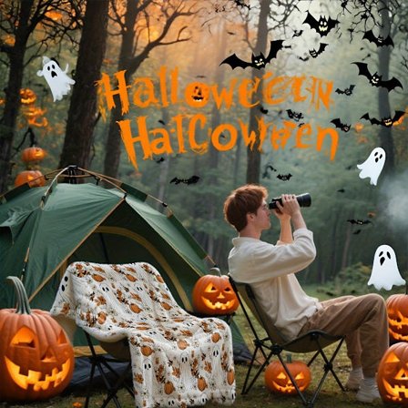 1 stk. Halloween Græskar & Spøgelse Patchwork Tæppe - Hyggeligt Polyester Strikket Plaid til Hjemmet, Rejser og Picnic - Alsidig Hele Sæsonen G [DB]