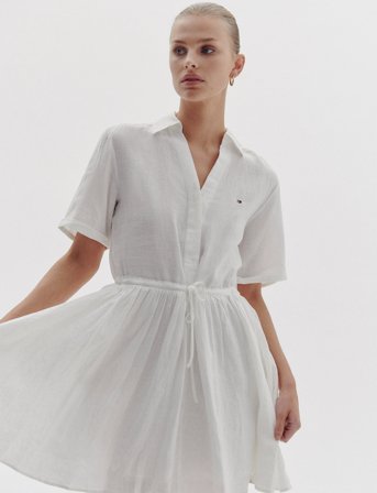 Tommy Hilfiger Ess Linen S/S Short Dress - White - 38