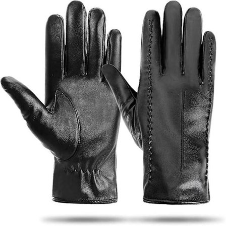 Damehansker i Lær - Varme Touchscreen-Vinterhansker Dame PU-Lær Votter Myk Fleecefôret Hel Finger Vinterhansker for Kvinner Jenter
