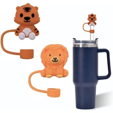 10mm Løve og løve 40&30 Oz Kopp 10mm Silikon Sugerørdeksler Hetter for Stanley Kopp Tilbehør Søt Sugerørstopper for Tumblere Sugerørhette Stopper for 